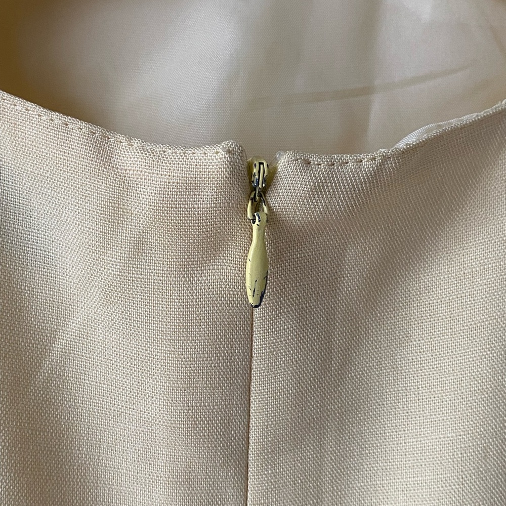 Yellow V-Neck Sheath Criss Cross Back Midi Dress for Cocktail Linen Blend - Picture 3 of 8